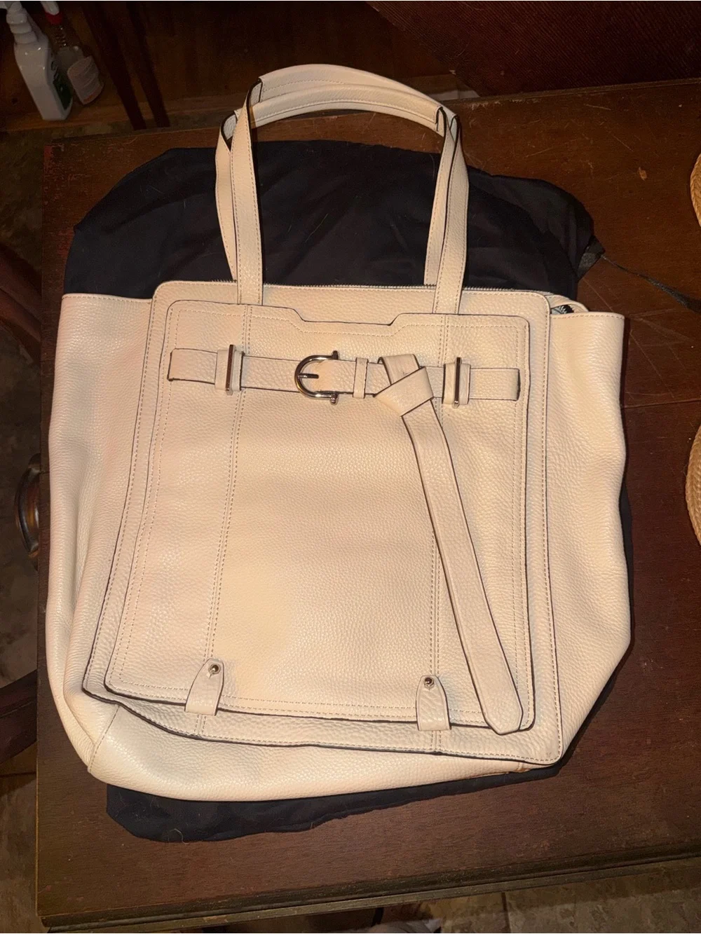 Men's Tan Leather-Trim Tote Bag - Unbranded